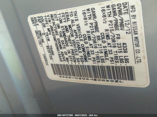 2013 Nissan Rogue S მანქანა იყიდება აუქციონზე, vin: JN8AS5MT6DW019949, აუქციონის ნომერი: 36727298