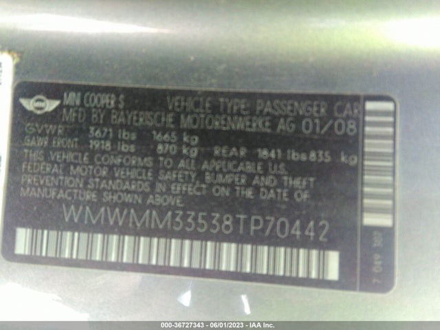 2008 MINI COOPER S CLUBMAN WMWMM33538TP70442 Photo 8