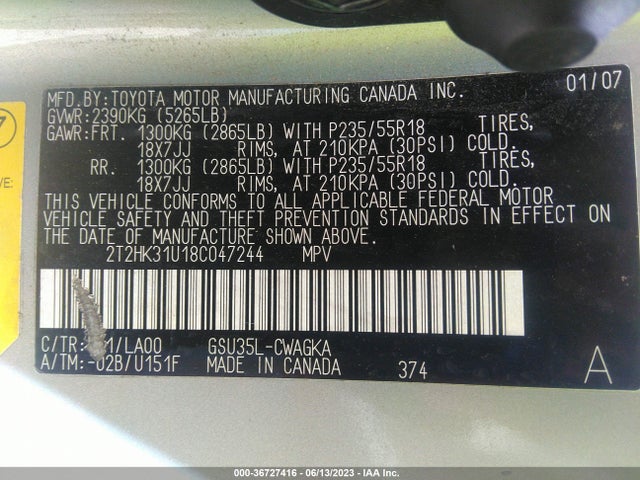 2008 LEXUS RX 350 VIN: 2T2HK31U18C047244
