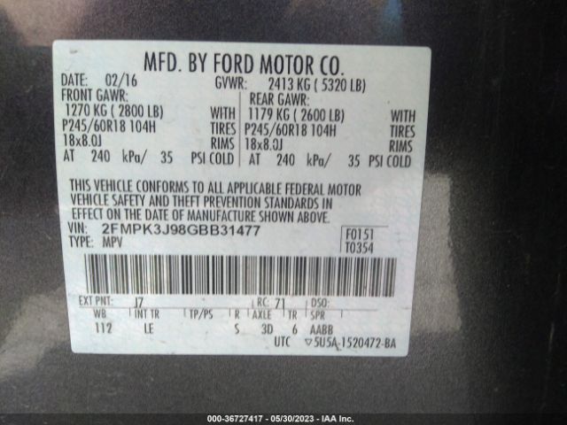 2FMPK3J98GBB31477 Ford EDGE SEL