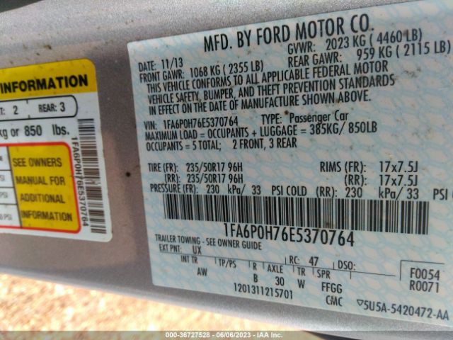 1FA6P0H76E5370764 Ford FUSION SE