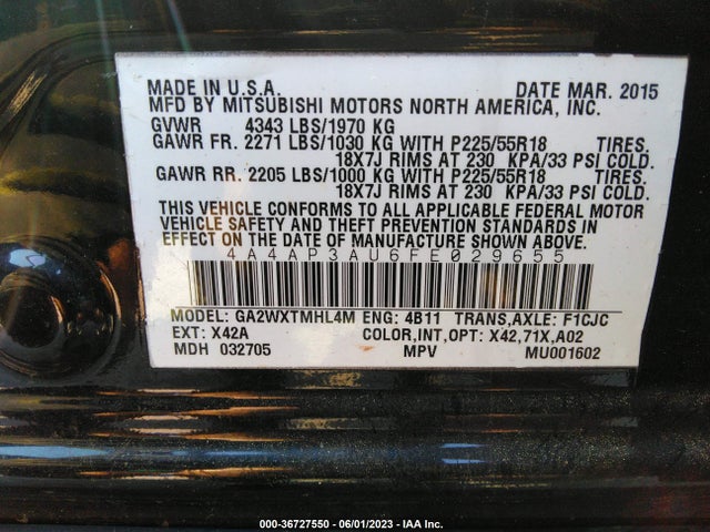 4A4AP3AU6FE029655 Mitsubishi Outlander Sport Es