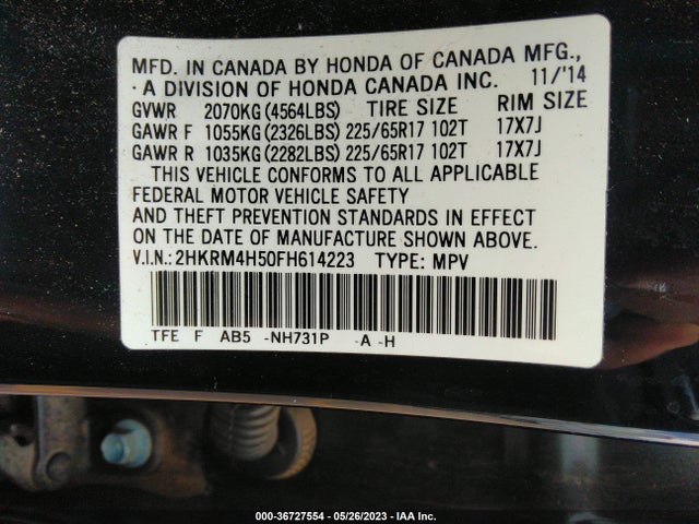 Honda CR-V EX 2015 2HKRM4H50FH614223 Image 9