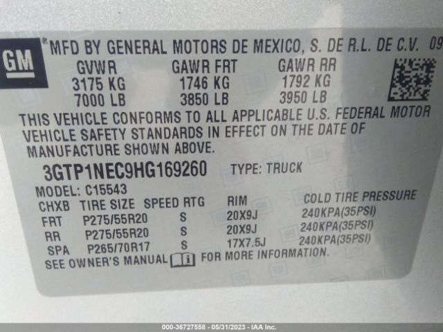 3GTP1NEC9HG169260 GMC Sierra 1500 Slt