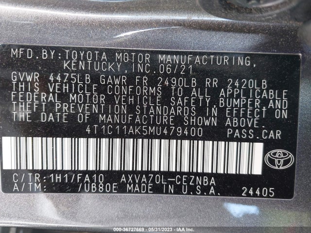 Toyota CAMRY LE 2021 4T1C11AK5MU479400 Image 10