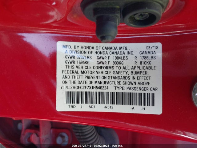 Honda Civic Sedan Ex 2018 2HGFC2F7XJH546224 Image 10