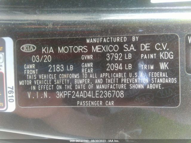 3KPF24AD4LE236708 KIA Forte Lxs