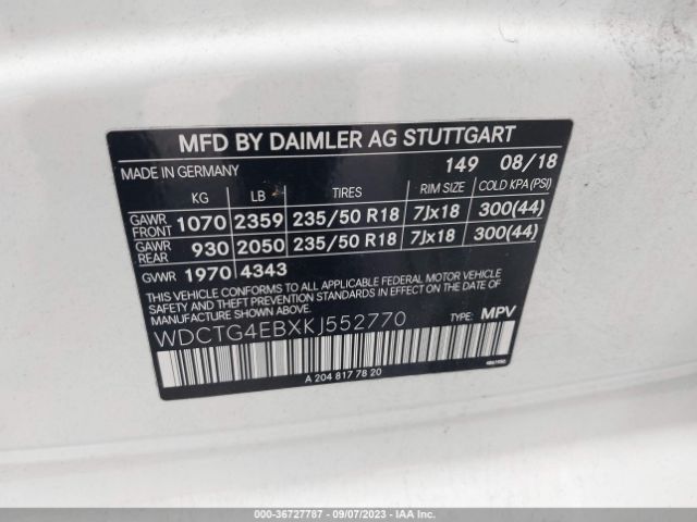 WDCTG4EBXKJ552770 Mercedes-Benz Gla Gla 250