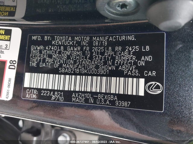 58AB21B19KU003901 Lexus Es Es 300h