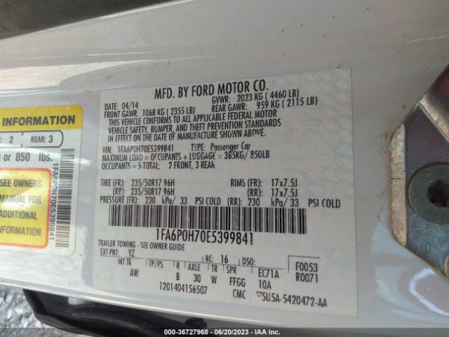 1FA6P0H70E5399841 Ford FUSION SE