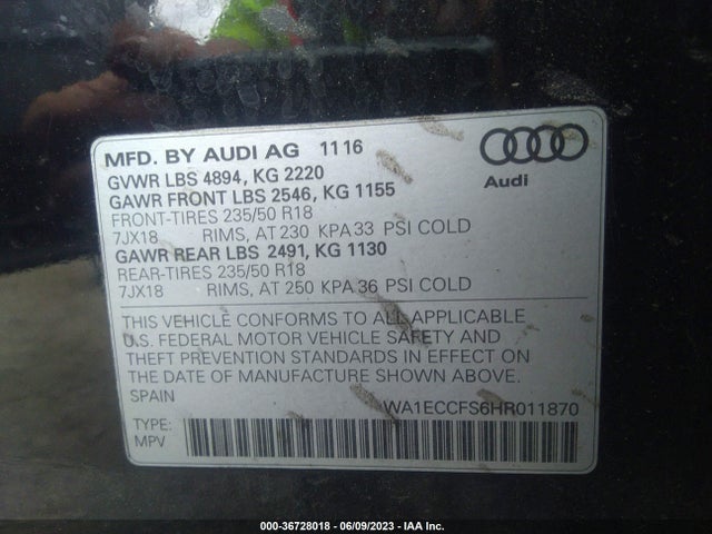 WA1ECCFS6HR011870 Audi Q3 PREMIUM