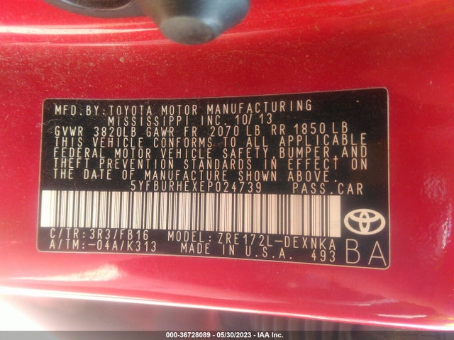 Toyota Corolla L/le/s/s Plus/le Plus 2014 5YFBURHEXEP024739 Image 10