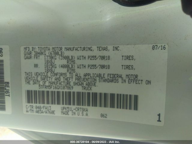 2016 TOYOTA TUNDRA 2WD TRUCK 5TFRM5F16GX107869 Photo 8