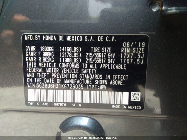 Honda HR-V LX 2019 3CZRU6H31KG726035 Image 9