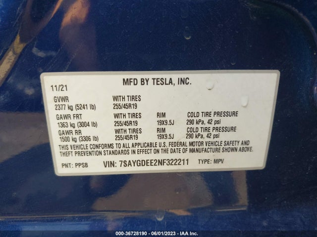 7SAYGDEE2NF322211 Tesla Model Y Long Range Dual Motor All-wheel Drive