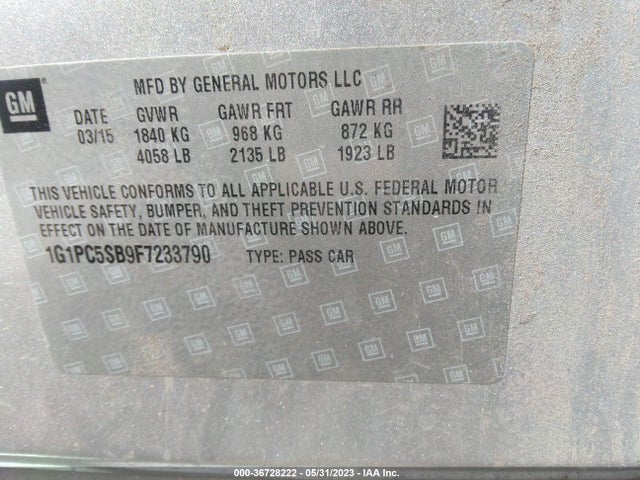 Chevrolet CRUZE LT 2015 1G1PC5SB9F7233790 Image 10