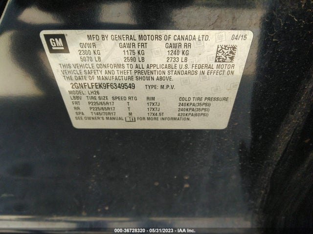 Chevrolet EQUINOX LT 2015 2GNFLFEK9F6349549 Image 10
