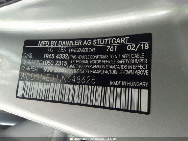 WDDSJ4EB1JN648626 Mercedes-Benz Cla Cla 250