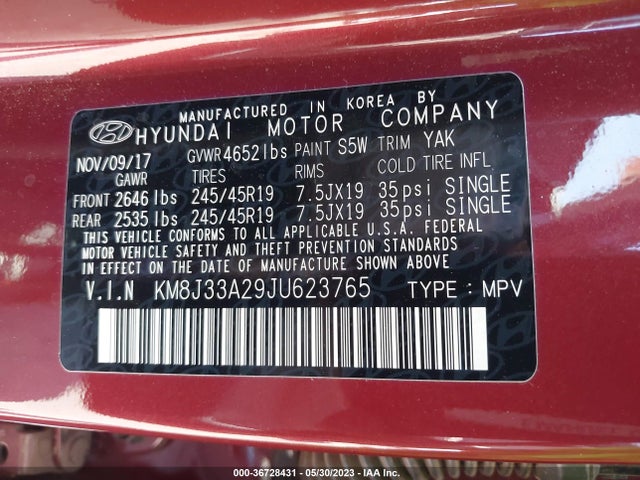 Hyundai Tucson Limited 2018 KM8J33A29JU623765 Image 9