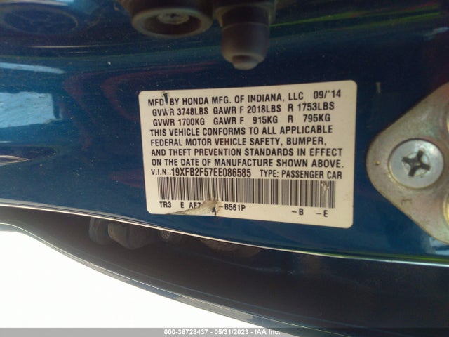 Honda Civic Sedan Lx 2014 19XFB2F57EE086585 Image 9