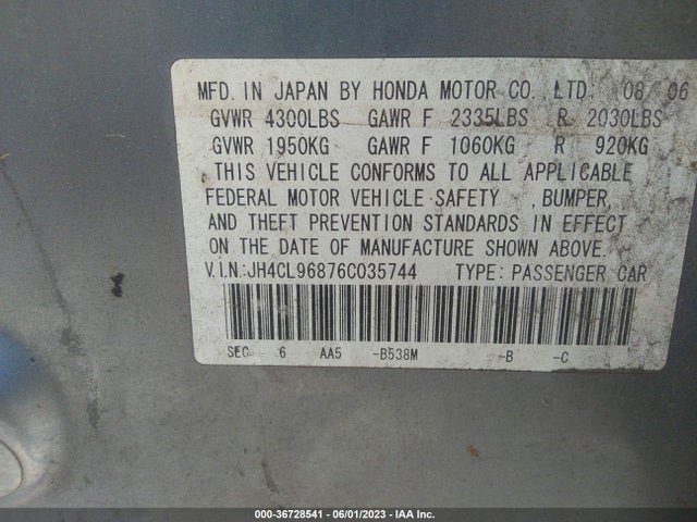 2006 ACURA TSX VIN: JH4CL96876C035744