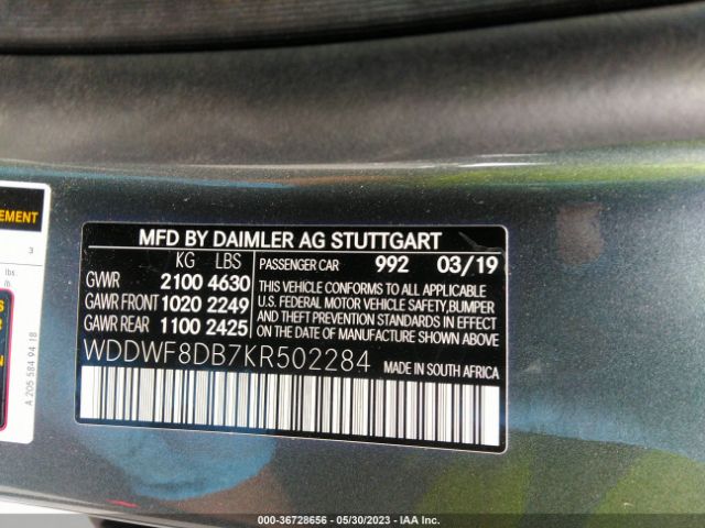 WDDWF8DB7KR502284 Mercedes-Benz C-class C 300