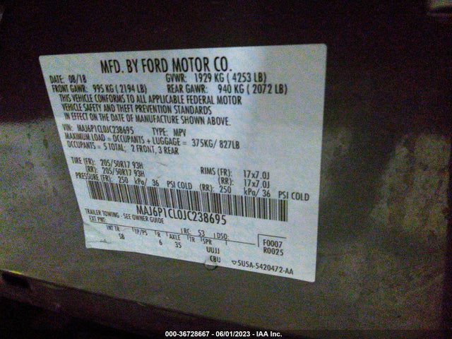 2018 FORD ECOSPORT SES VIN: MAJ6P1CL0JC238695