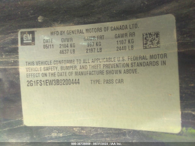 2011 CHEVROLET CAMARO 1SS VIN: 2G1FS1EW3B9200444