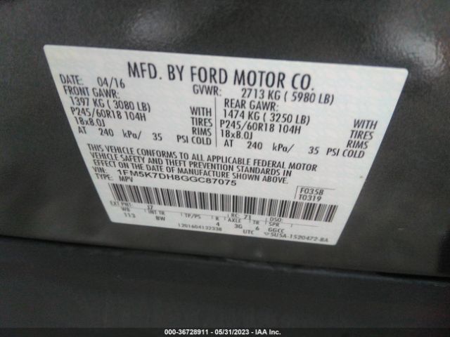 1FM5K7DH8GGC87075 Ford EXPLORER XLT