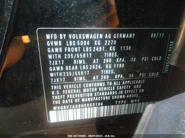 WVGBV7AX8HK053104 Volkswagen TIGUAN
