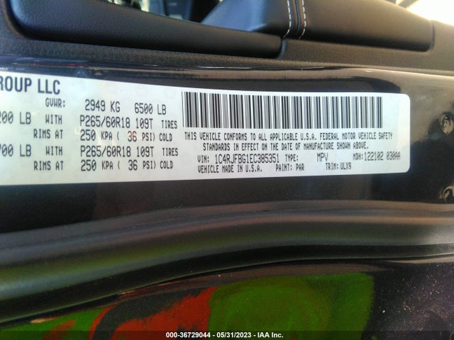 2014 JEEP GRAND CHEROKEE LIMITED VIN: 1C4RJFBG1EC385351