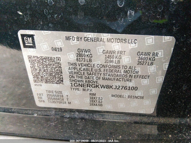 Chevrolet Traverse Lt Cloth 2019 1GNERGKW8KJ276100 Image 10