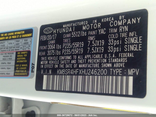 Hyundai Santa Fe Limited Ultimate 2017 KM8SR4HFXHU246200 Image 9