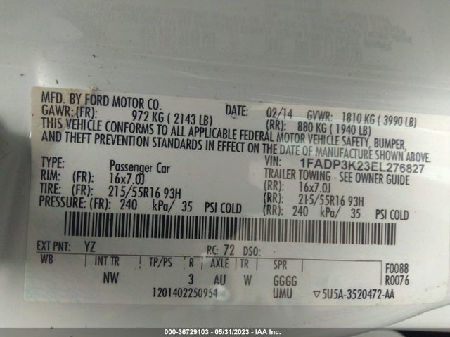 Ford FOCUS SE 2014 1FADP3K23EL276827 Image 11