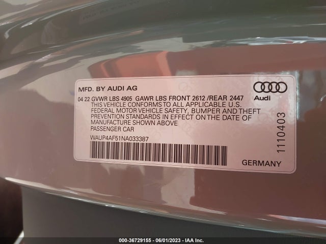 2022 Audi S5, VIN: WAUP4AF51NA033387