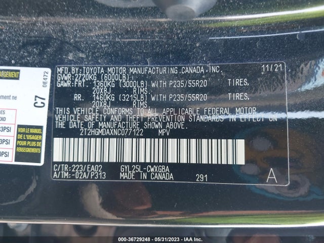 2T2HGMDAXNC077122 Lexus Rx Rx 450h