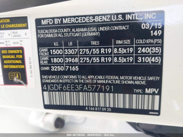4JGDF6EE3FA577191 Mercedes-Benz Gl-class Gl 450