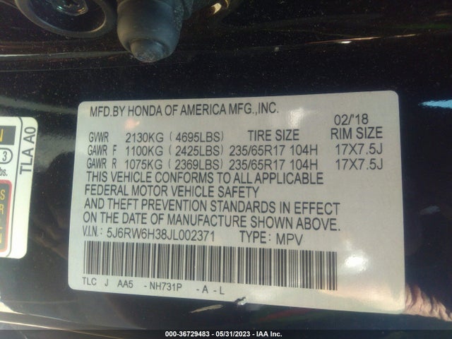 Honda CR-V LX 2018 5J6RW6H38JL002371 Image 10