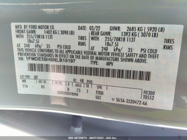 1FMDE5BH6NLB10197 Ford Bronco Base/big Bend