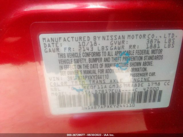 3N1AB7APXKY244110 Nissan SENTRA SV