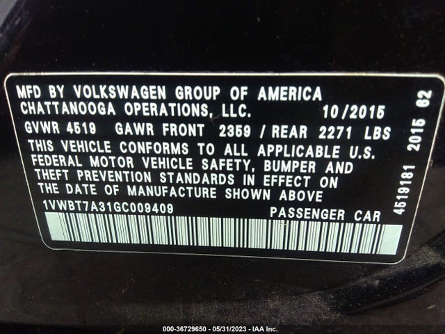 1VWBT7A31GC009409 Volkswagen Passat 1.8t Se