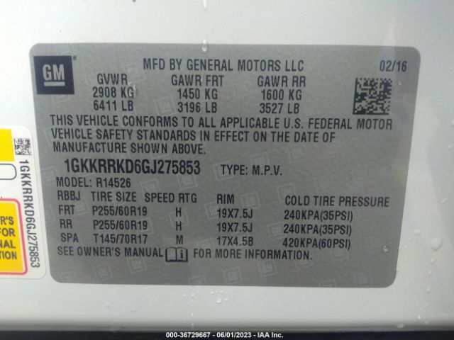 1GKKRRKD6GJ275853 GMC ACADIA SLT