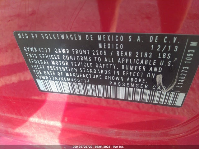 3VWD17AJXEM400714 Volkswagen Jetta Sedan Se