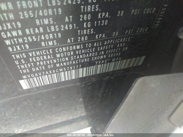 2012 VOLKSWAGEN TIGUAN SEL W/PREMIUM NAV VIN: WVGAV7AX6CW579177