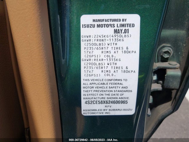 2002 ISUZU AXIOM VIN: 4S2CE58X624606965