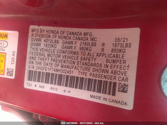 Honda Civic Sedan Ex 2022 2HGFE1F74NH302451 Image 9