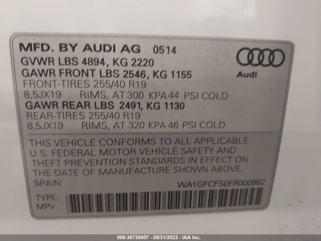 WA1GFCFS0FR000862 Audi Q3 2.0t Prestige