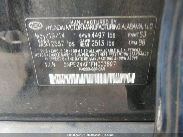 Hyundai Sonata 2.4l 2015 5NPE24AF1FH003897 Image 9
