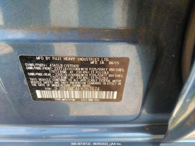 2015 Subaru Xv Crosstrek Limited მანქანა იყიდება აუქციონზე, vin: JF2GPAMC4FH267674, აუქციონის ნომერი: 36730132