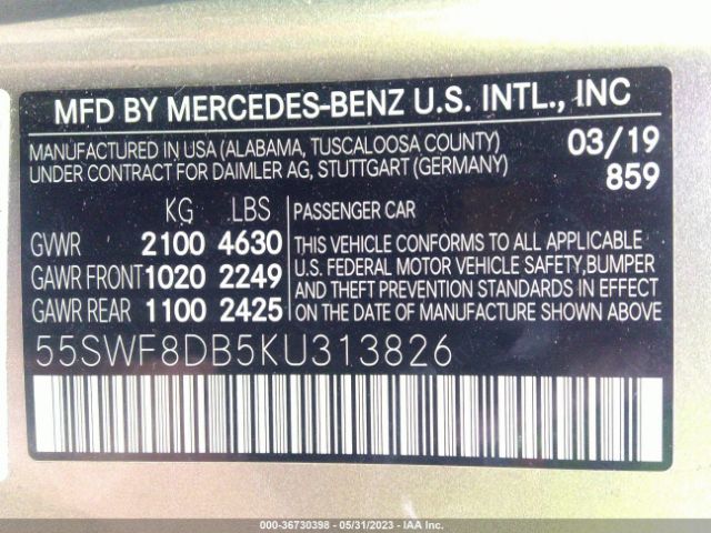 55SWF8DB5KU313826 Mercedes-Benz C-class C 300